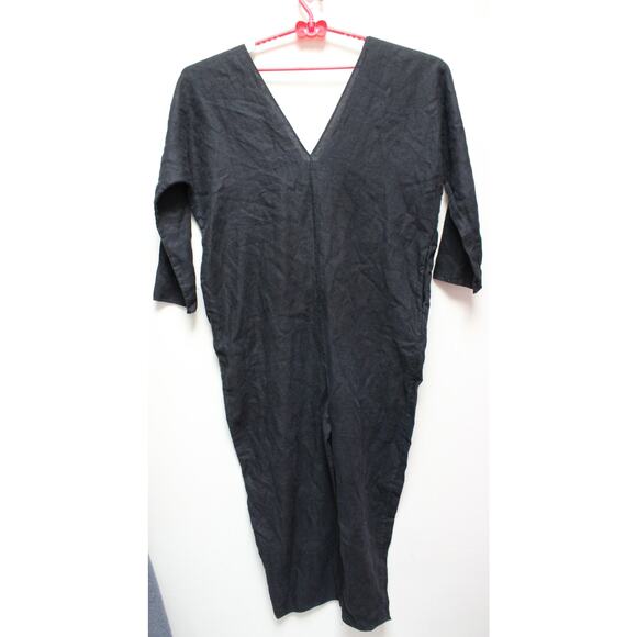 Rachel Craven Black Linen V Neck Lagenlook Jumpsuit Size 0/Small - Picture 2 of 4